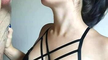 Hot Latina girlfriend deepthroats Wellington Prado's big cock until he finishes on her tits