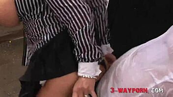 Three woman seduce one man and give him a group pleasure