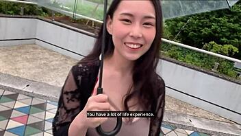 Beautiful university student with G-cups gets creampied in first sex shoot