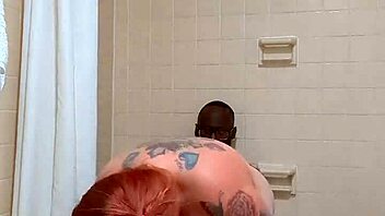 Barefoot slut milf fucks monster cock in bathroom