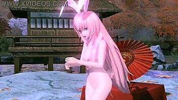 megurine luka goddess poses nude in single red leaf project diva mod