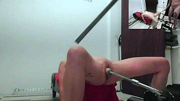 Pretty student endures rough spanking and dirty talk from fuck machine.