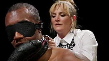 blonde domme takes control with strapon on black male slave
