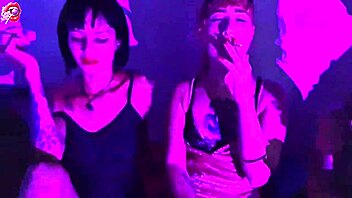 these 4 little 18+ sluts are smoking, worshiping feet, stripping, kissing, and deepthroating at the party.