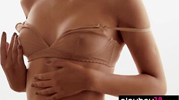 Perfect Brunette Teen Ariel Performs Sensual Striptease Ripping Clothes To Reveal Shaved Pussy