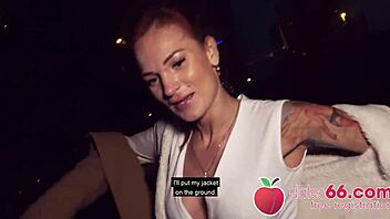 Redhead kessie shy banged behind billboard in Berlin
