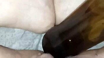 Pregnant Gretala Excitedly Rubs Bottle on Her Juicy Pussy Lips