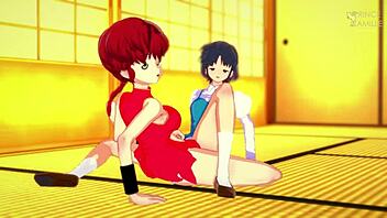 ranma and akane scissoring hot in dojo