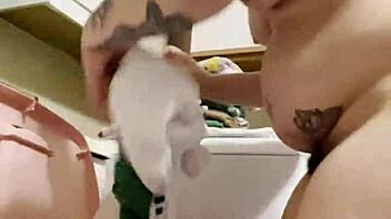 Chubby Dakota Marr Folds Laundry Naked