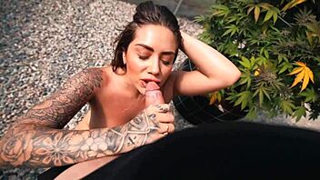 hot outdoor blowjob with lots of mouth and face