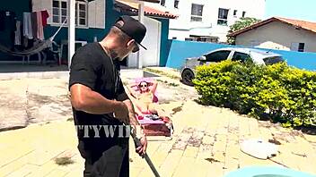 Blonde Wife Waits for Husband to Leave for Pool Cleaner