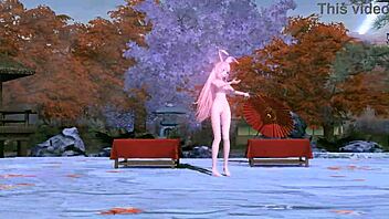 megurine luka goddess poses nude in single red leaf project diva mod