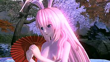 megurine luka goddess poses nude in single red leaf project diva mod