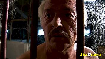 Super old grandpa gets prison blowjob