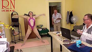 regina noir does yoga in office scene 6