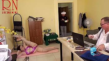 regina noir does yoga in office scene 6