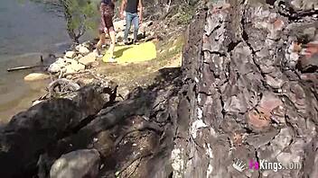 noa says, 'let's bang outdoors next to the lake with riding and blowjob fun!'