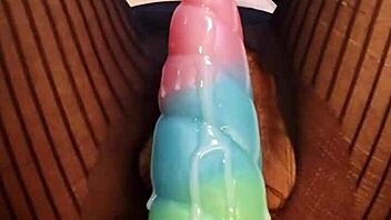 bad dragon close up pussy riding hairy dildo