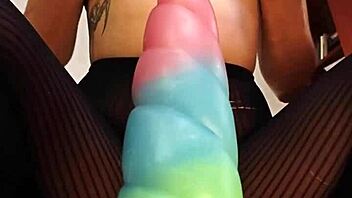 bad dragon close up pussy riding hairy dildo