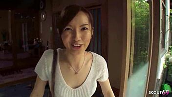 Skinny Asian mature cheats, sucks, swallows, and talks dirt