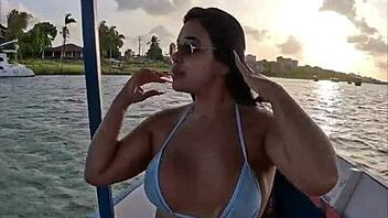 brazilian latina wife in bikini riding on boat pov