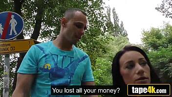 hot brunette girlfriend turns slut for cash while boyfriend watches! 😱