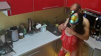 Watch the most beautiful rough sex in the kitchen with this cute MILF wife