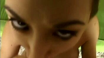 hot brunette on casting couch gives pov blowjob closeup