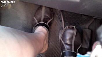Zeraphine73 shows off her chubby feet in socks while parked outdoors with a friend.