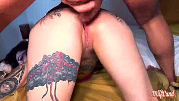 Alicia, the 43-year-old tattooed French MILF, dives into hard threesomes in part 3