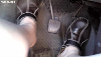 Zeraphine73 shows off her chubby feet in socks while parked outdoors with a friend.