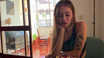 Sexy tattooed babe drops glasses for monster cock fuck