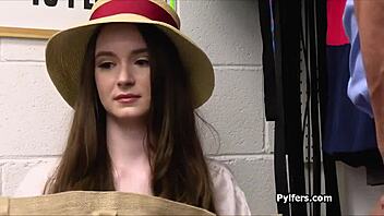 mall cop catches big tit hottie stealing dildo, fucks her hard