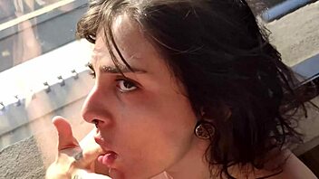 Brunette Slut Teases In Sheer Red Swallowing Cum