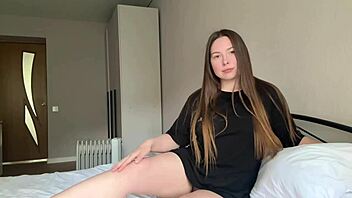 Cutie In Black T-Shirt Fingers Pussy And Cums Hard