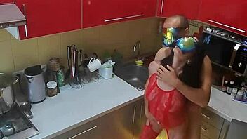 Watch the most beautiful rough sex in the kitchen with this cute MILF wife