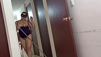 i offered money to the exhibitionist maid to fuck her pussy and ass until filling with cum