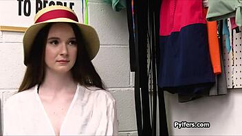 mall cop catches big tit hottie stealing dildo, fucks her hard