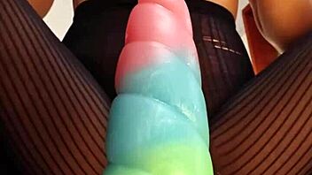 bad dragon close up pussy riding hairy dildo