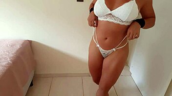 Wife in sexy lingerie, eager for intimate caresses