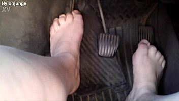 Zeraphine73 shows off her chubby feet in socks while parked outdoors with a friend.