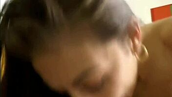 hot brunette on casting couch gives pov blowjob closeup