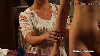 Voyeur lesbian slave fingering herself and orgasming hard