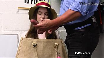 mall cop catches big tit hottie stealing dildo, fucks her hard