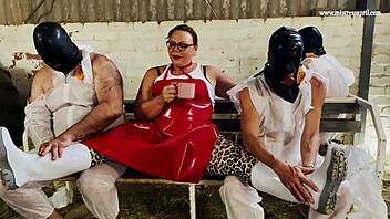 Mistress April dominates lesbian whore in anal fetish bound in garden