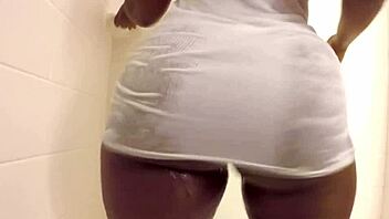 uhh, me big booty ambitious booty ridin' a huge dildo in shower