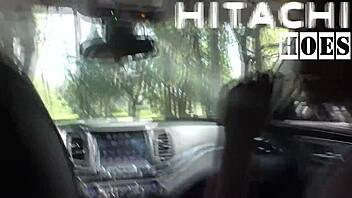 rina arems masturbates with hitachi wand in car