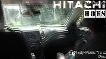 rina arems masturbates with hitachi wand in car