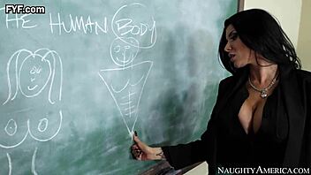 Romi rain brunette teacher teaches johnny with titty fuck and ass licking on monster cock