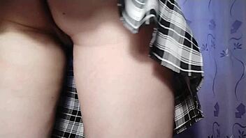 Amateur Babe Dances Seductively In Short Skirt, Masturbating Shaved Pink Pussy To Intense Solo Orgasm